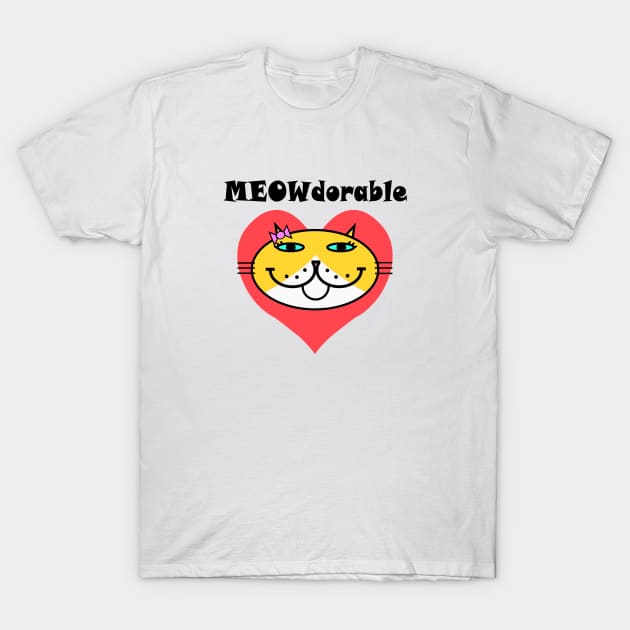 MEOWdorable - PURRty Yellow Kitty Face on a Red Heart T-Shirt by RawSunArt